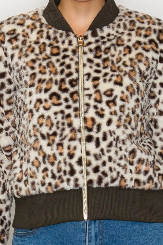 Fuzzy Leopard Bomber Jacket sold by A Velvet Window