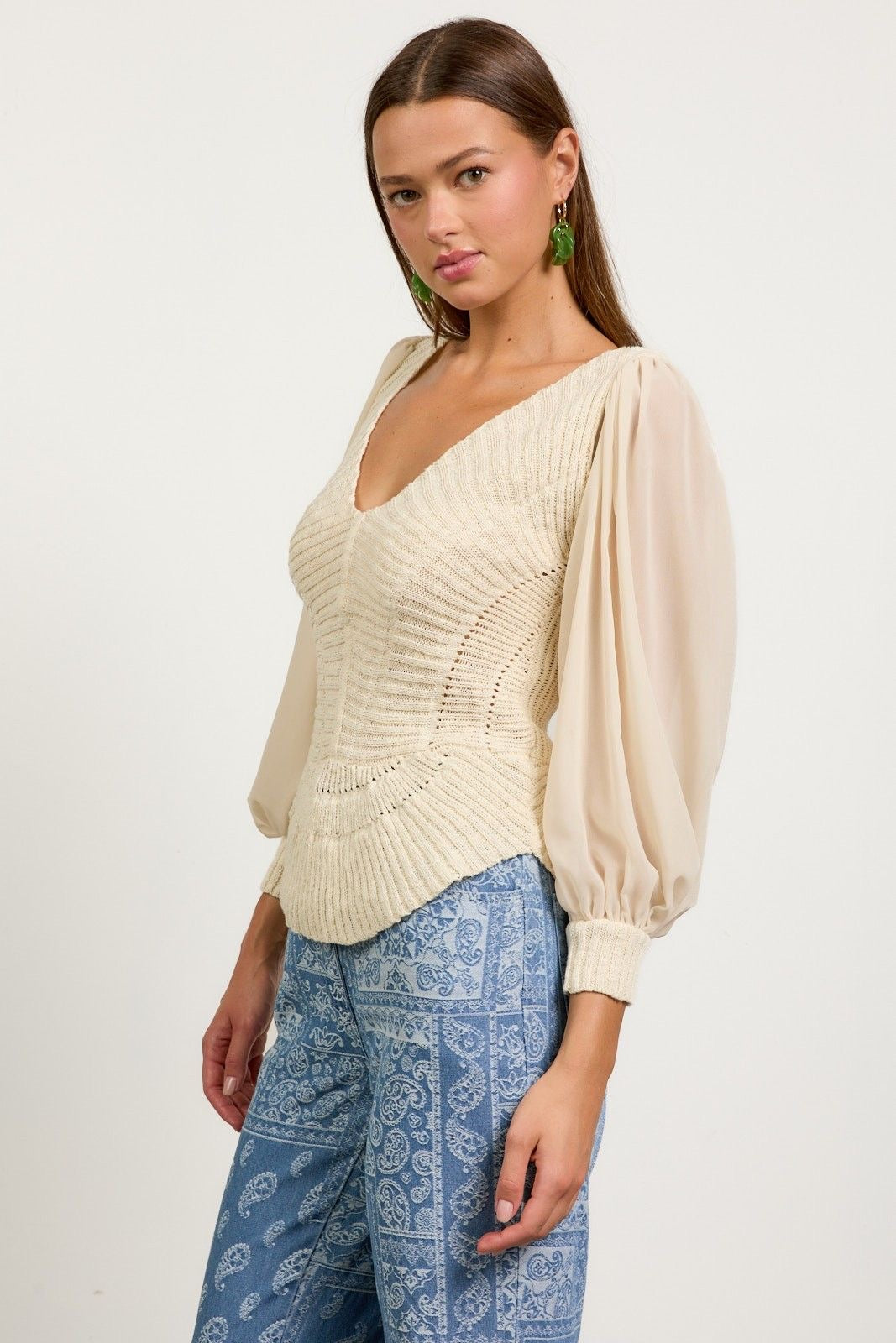 Sheer Sleeve Scalloped Sweater sold by A Velvet Window