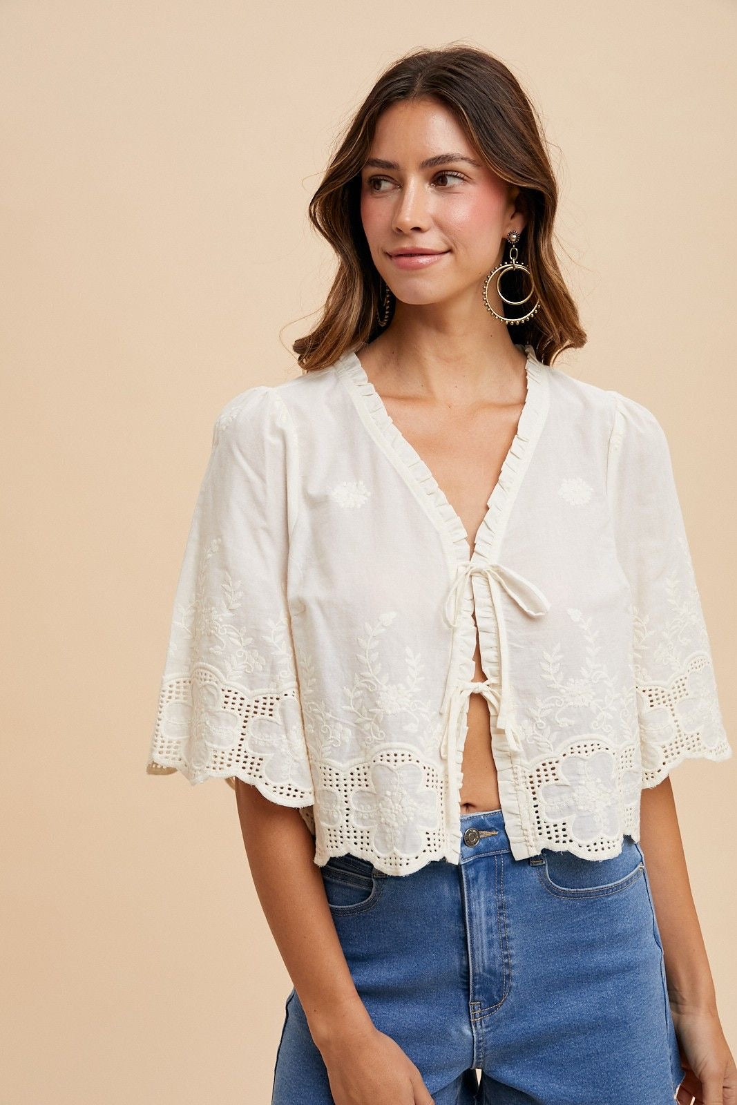 Ivory Embroidered Cotton Top sold by A Velvet Window