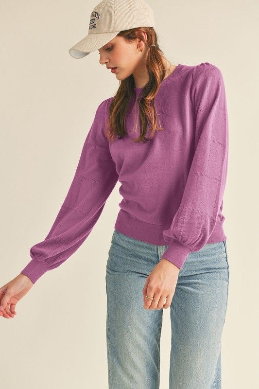 Pointelle Puff Sleeve Sweater sold by A Velvet Window