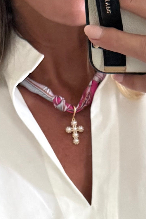 Pink Pearl Scarf Charm Necklace