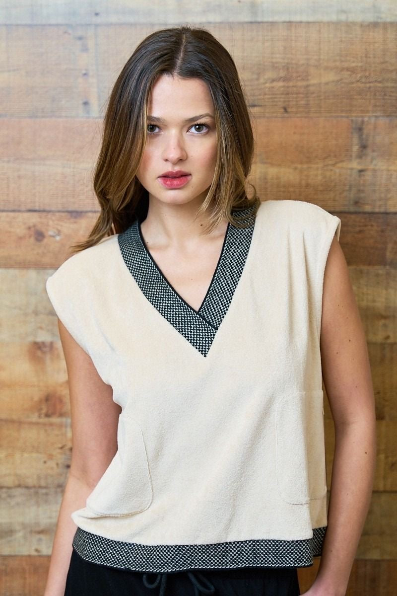 Terry Pullover Vest with Contrasting Trim sold by A Velvet Window