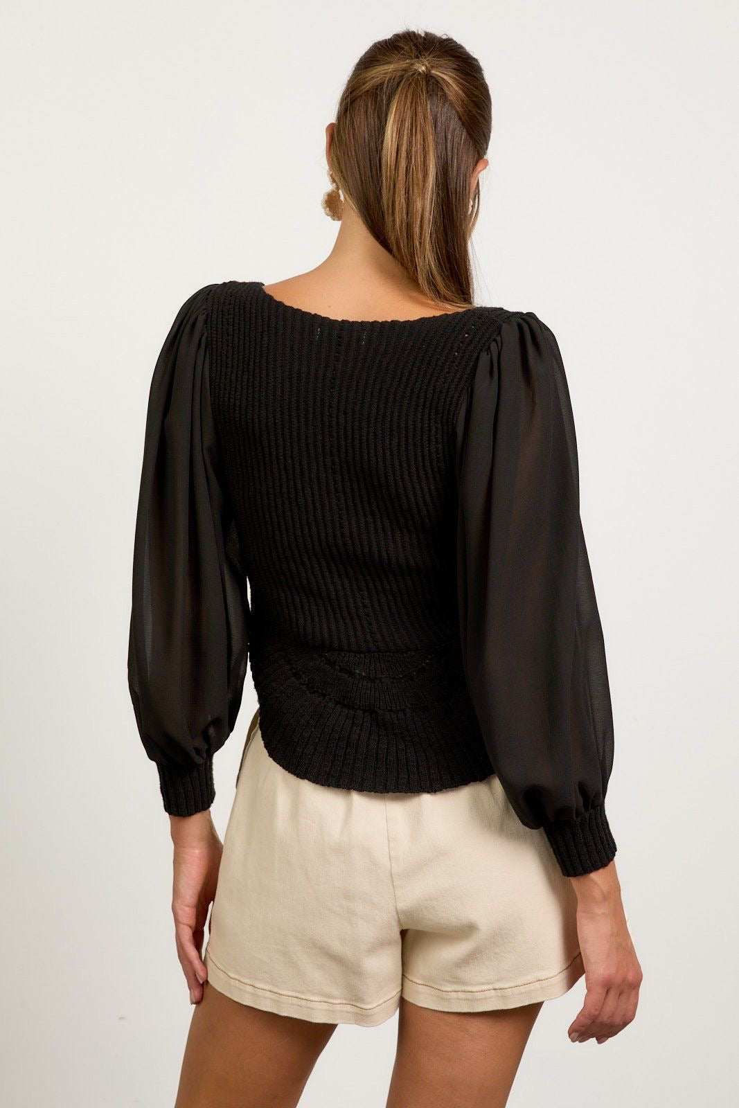 Sheer Sleeve Scalloped Sweater sold by A Velvet Window