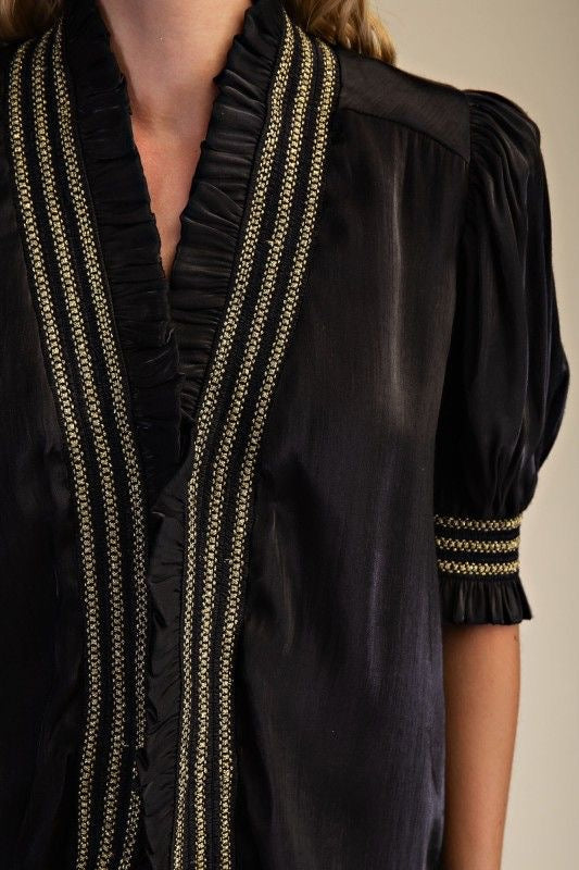 Metallic Sheen Ruffle Blouse sold by A Velvet Window