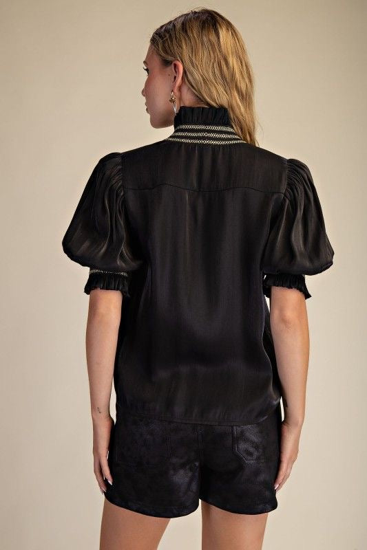 Metallic Sheen Ruffle Blouse sold by A Velvet Window