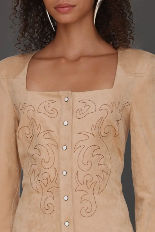 Premium Label - Western Embroidered Faux Suede Dress sold by A Velvet Window