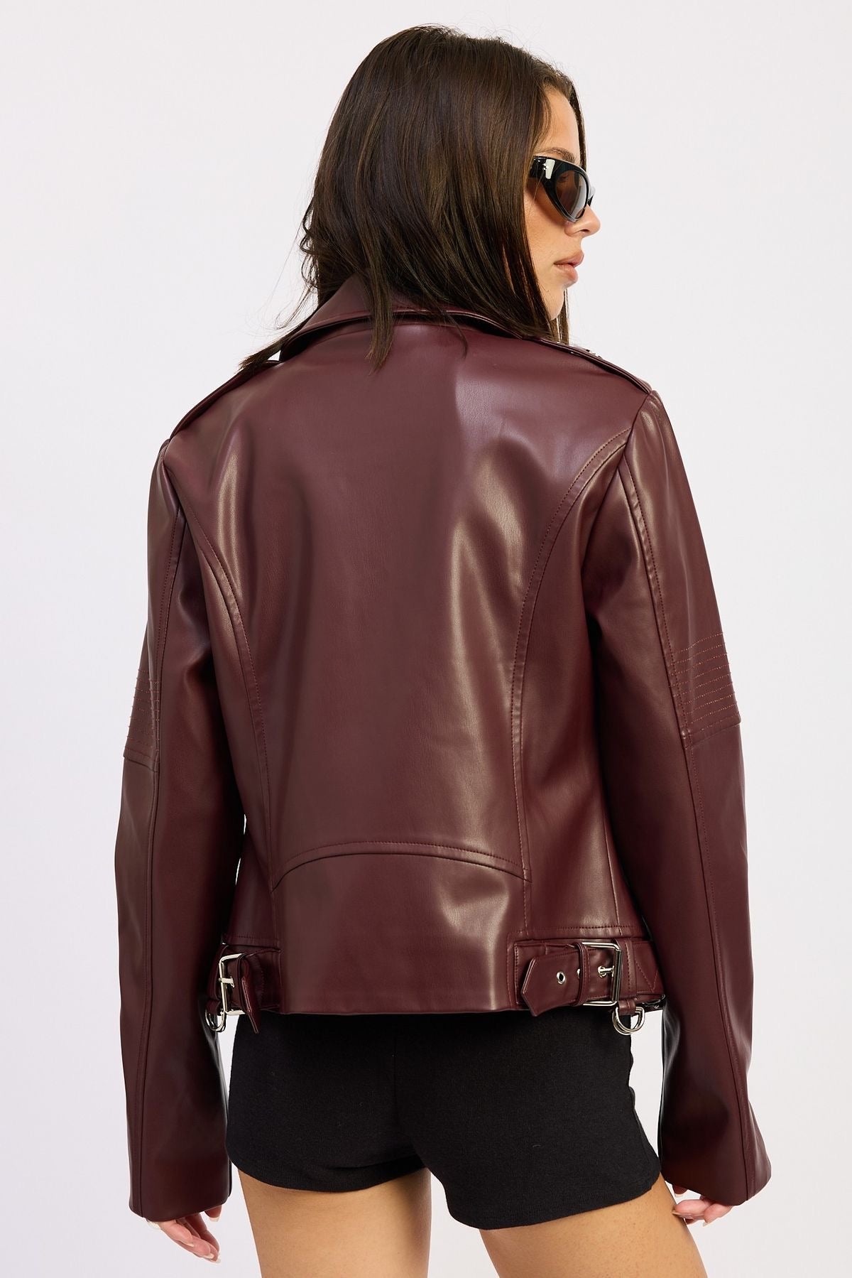 Burgundy Faux Leather Jacket sold by A Velvet Window