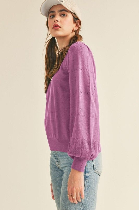 Pointelle Puff Sleeve Sweater sold by A Velvet Window
