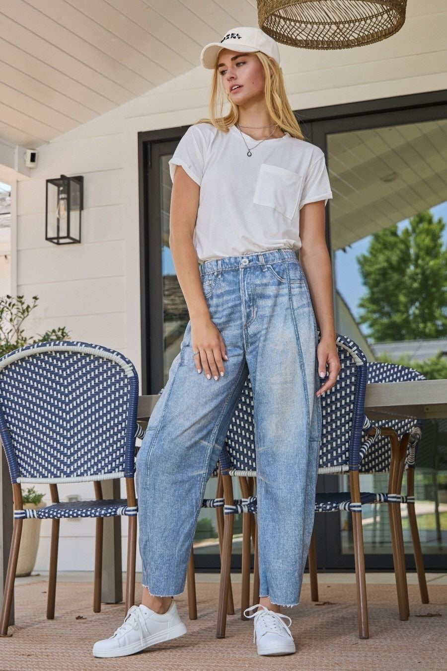 Knit "Denim" Barrel Pants