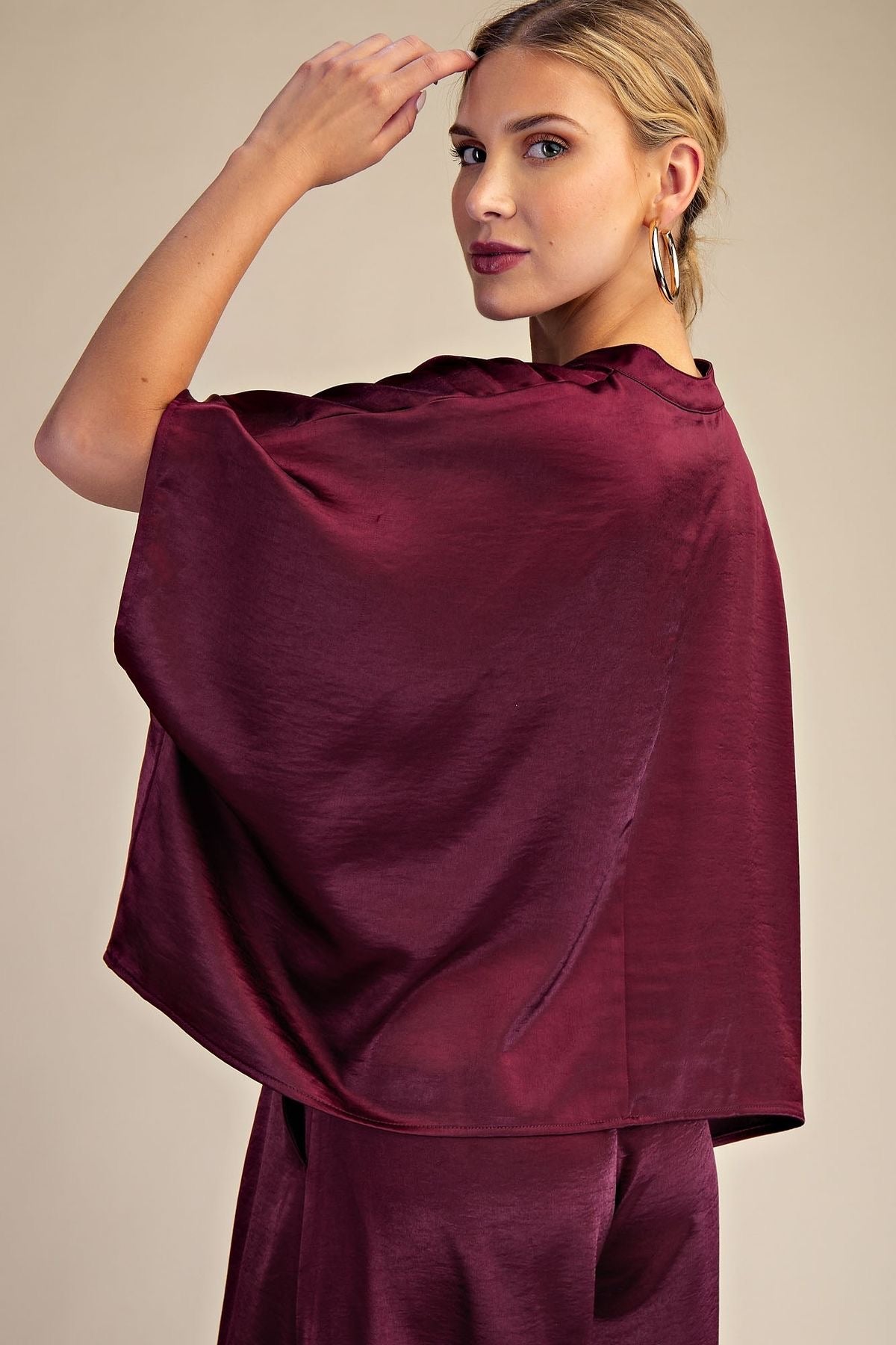 Wine Satin Oversized Short Sleeve sold by A Velvet Window