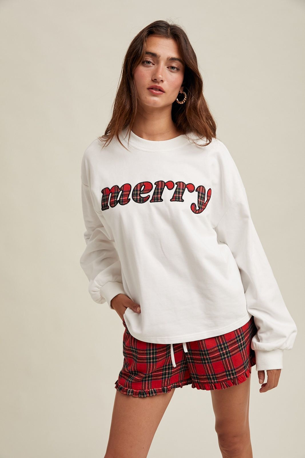Red Plaid Merry Patch Sweatshirt sold by A Velvet Window