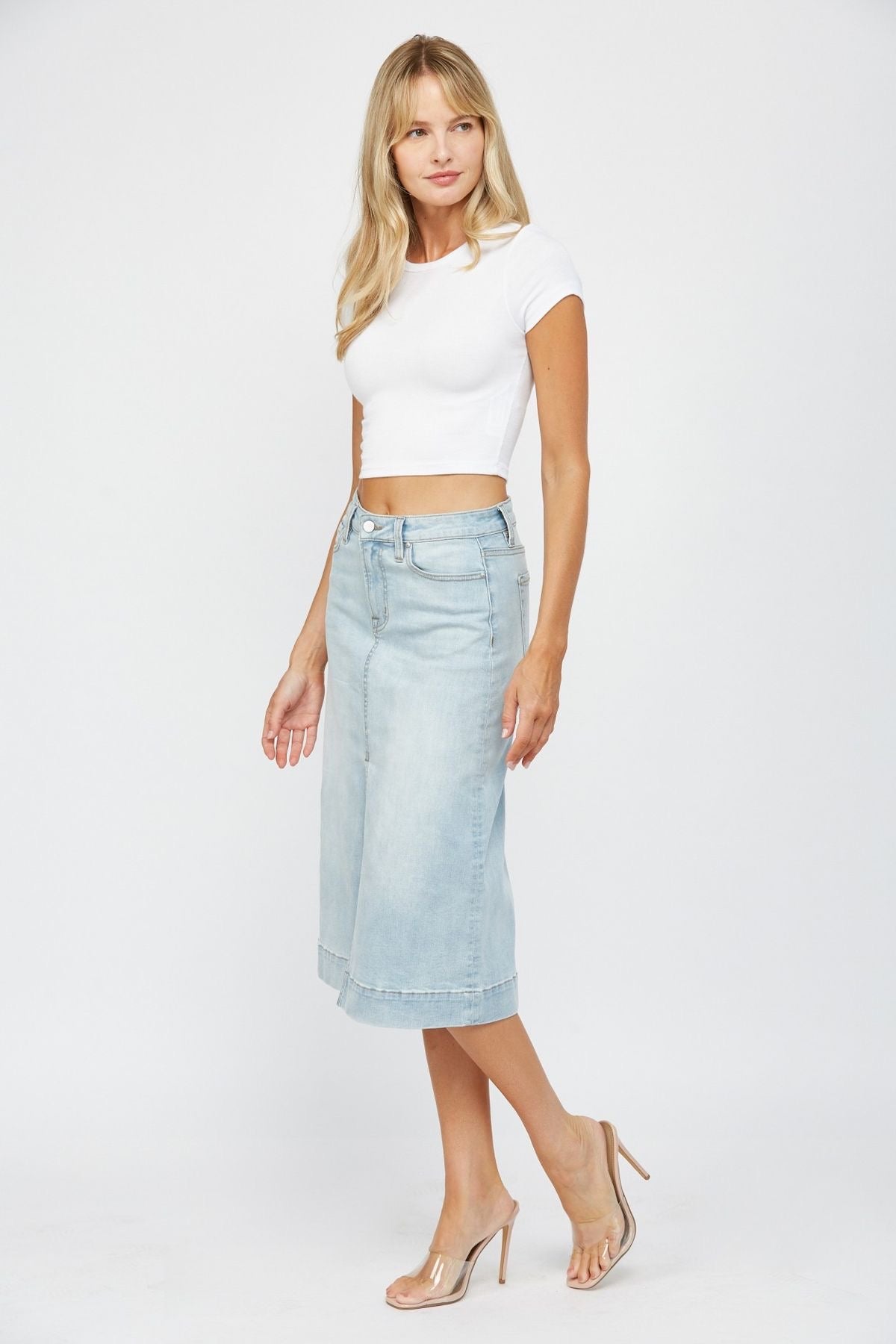 Light Wash Denim Midi Skirt sold by A Velvet Window