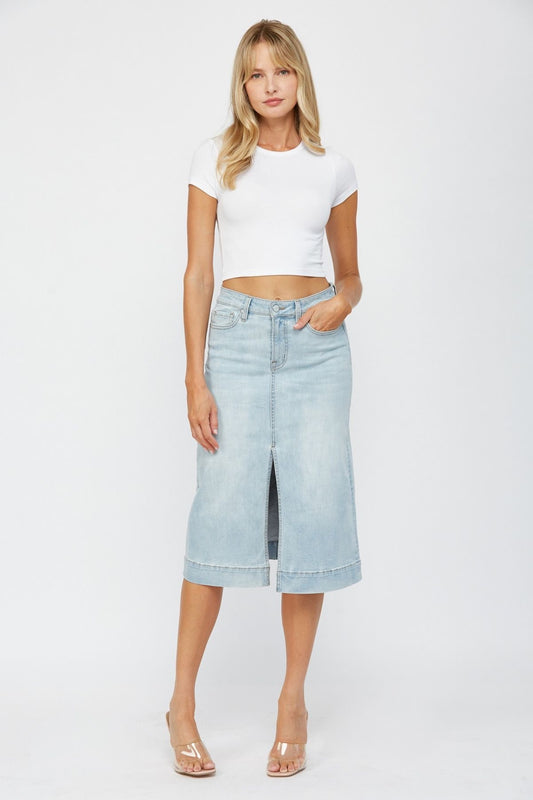 Light Wash Denim Midi Skirt sold by A Velvet Window