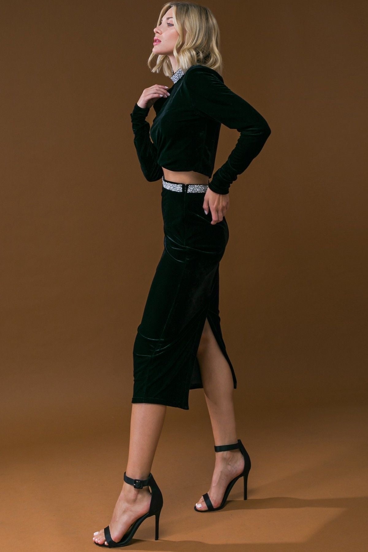 Rhinestone Embellished Velvet Skirt sold by A Velvet Window