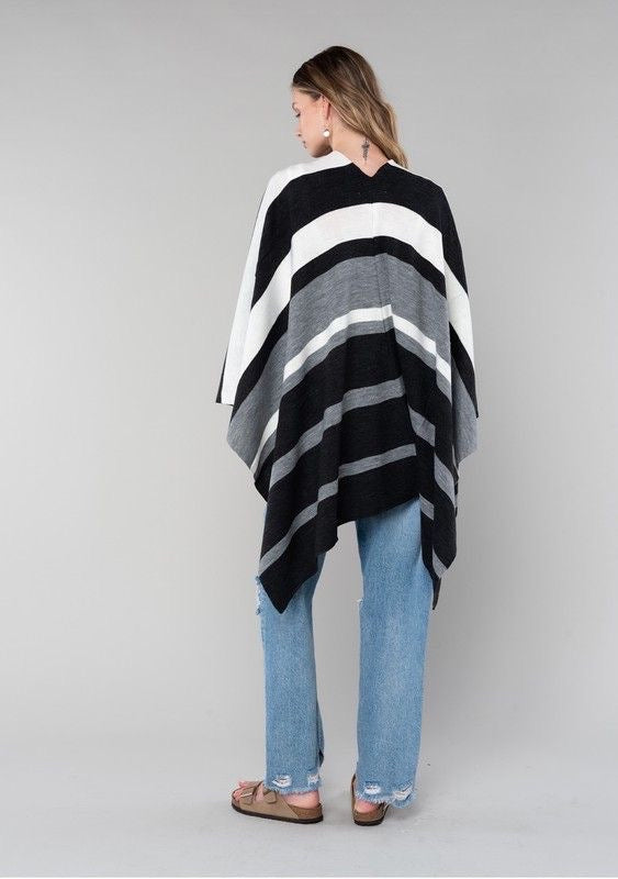 Striped Sweater Knit Poncho sold by A Velvet Window