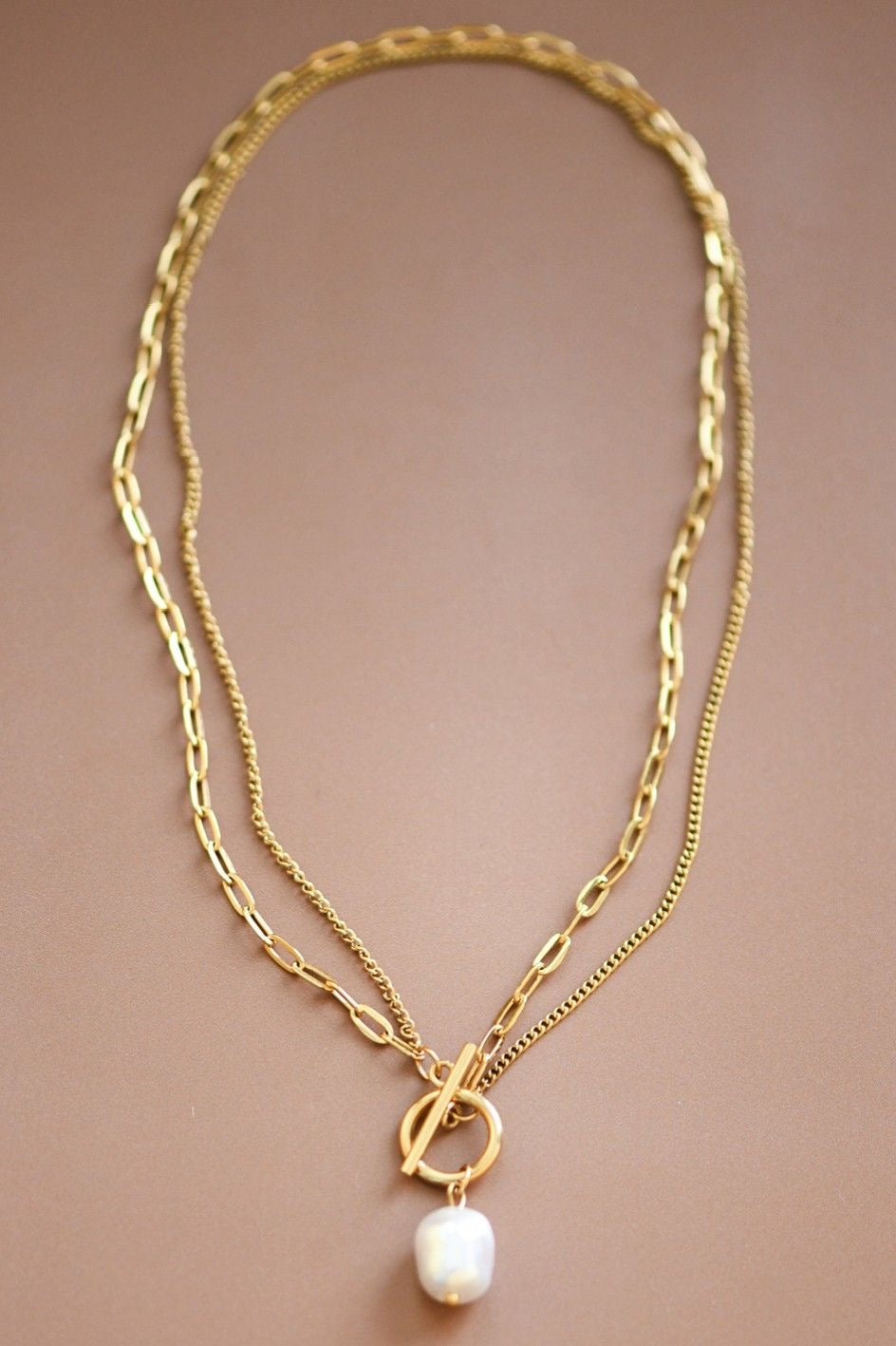 18k Paperclip Toggle Pearl sold by A Velvet Window