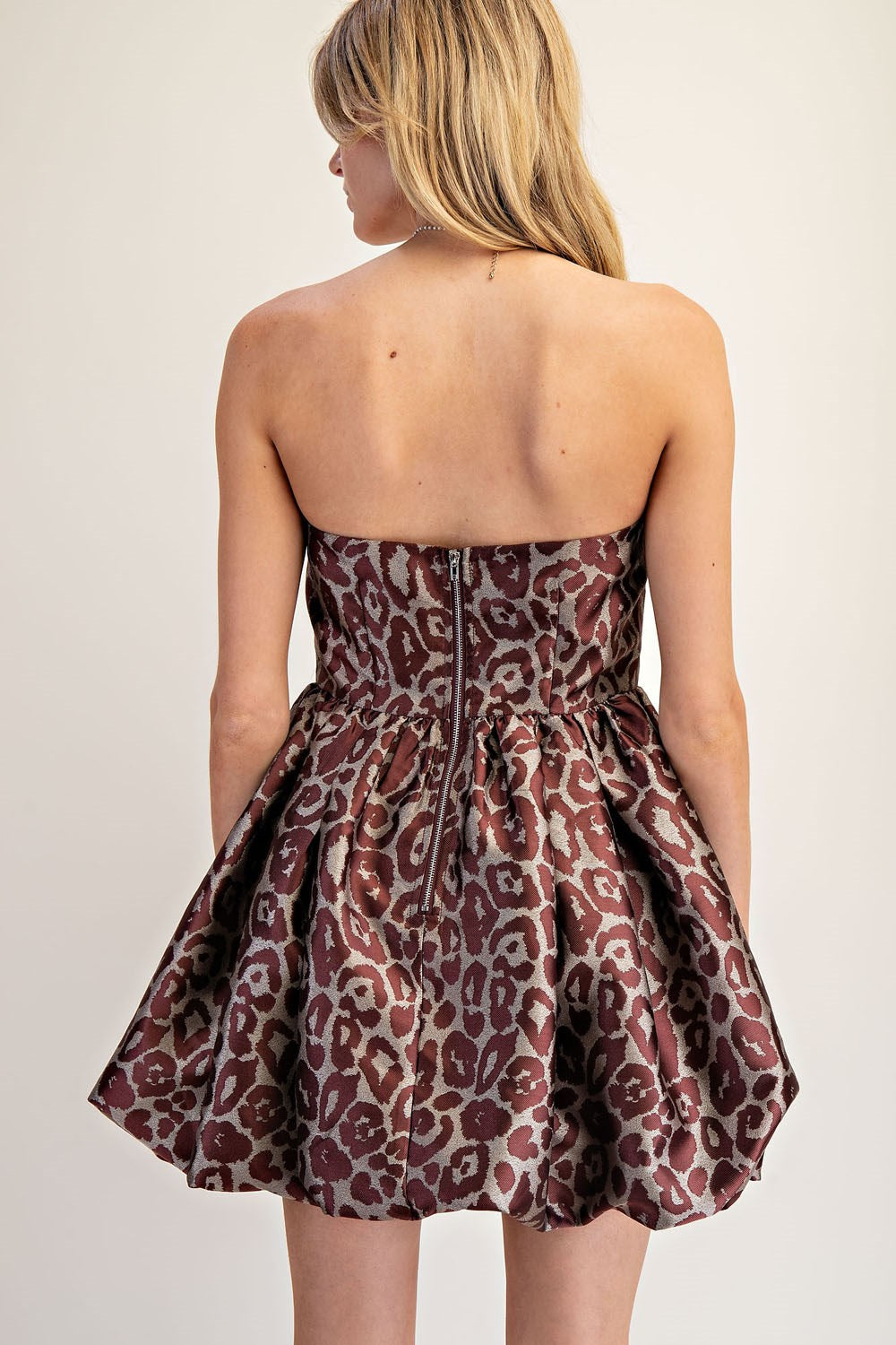 Leopard Strapless Bubble Hem Dress