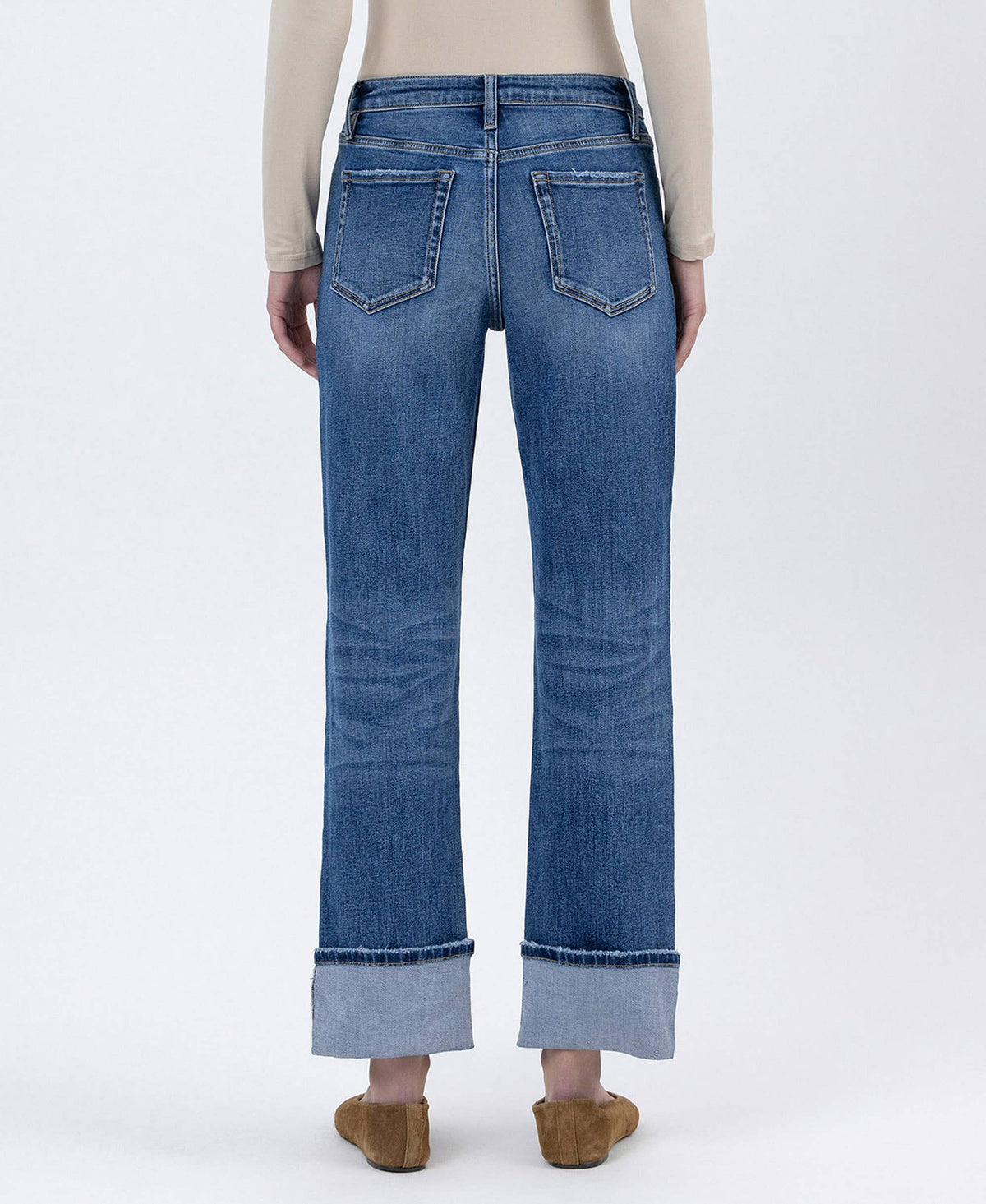 High Rise Cuffed Ankle Straight Jeans sold by A Velvet Window