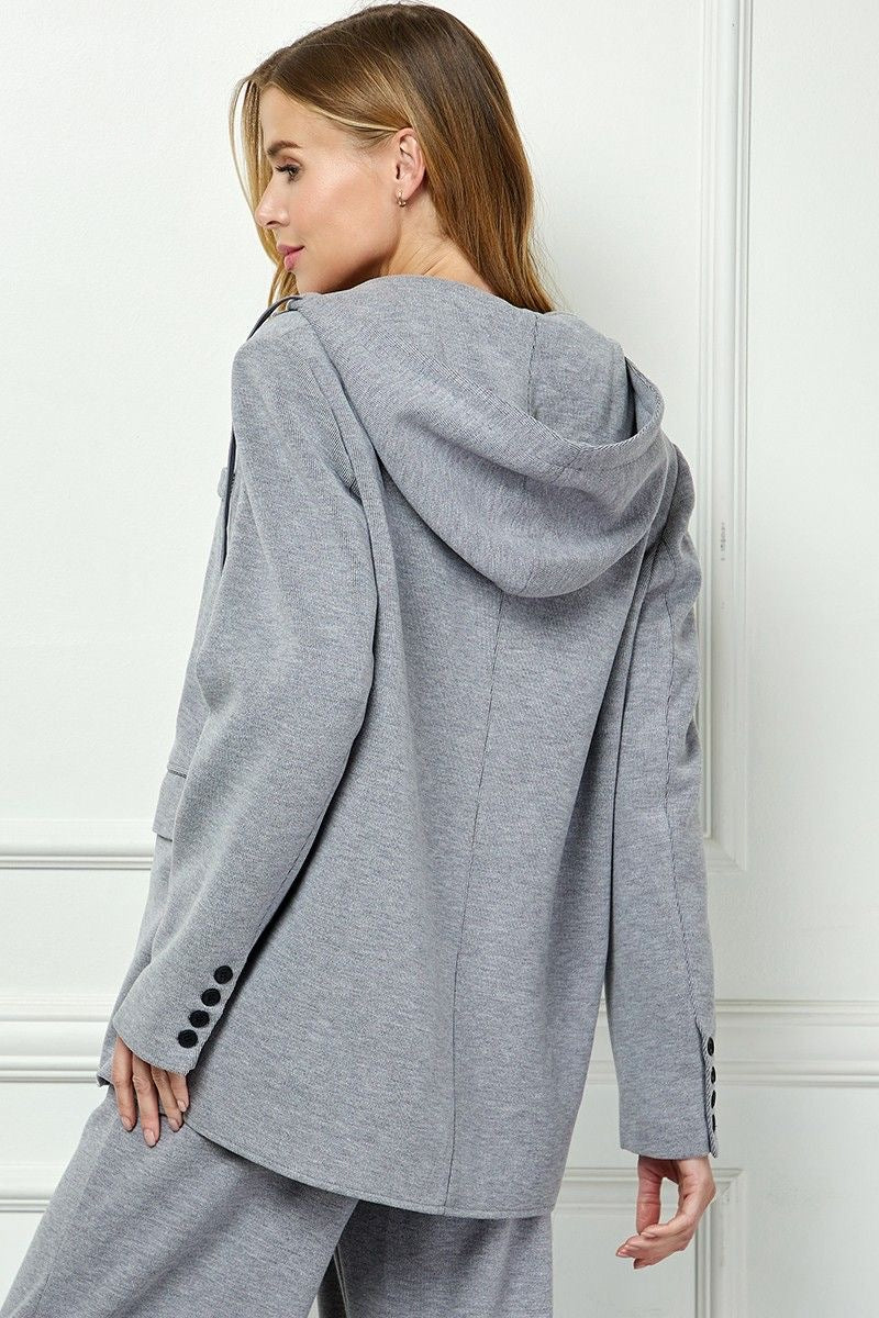 Grey Hooded Blazer sold by A Velvet Window