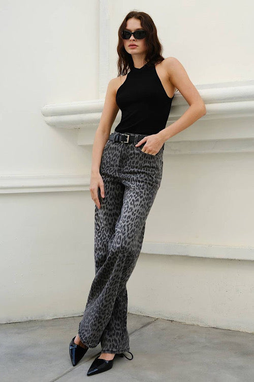 Bayeas High Charcoal Leopard Print Denim Jeans sold by A Velvet Window
