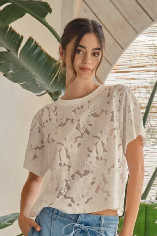 Lace Floral T-Shirt sold by A Velvet Window