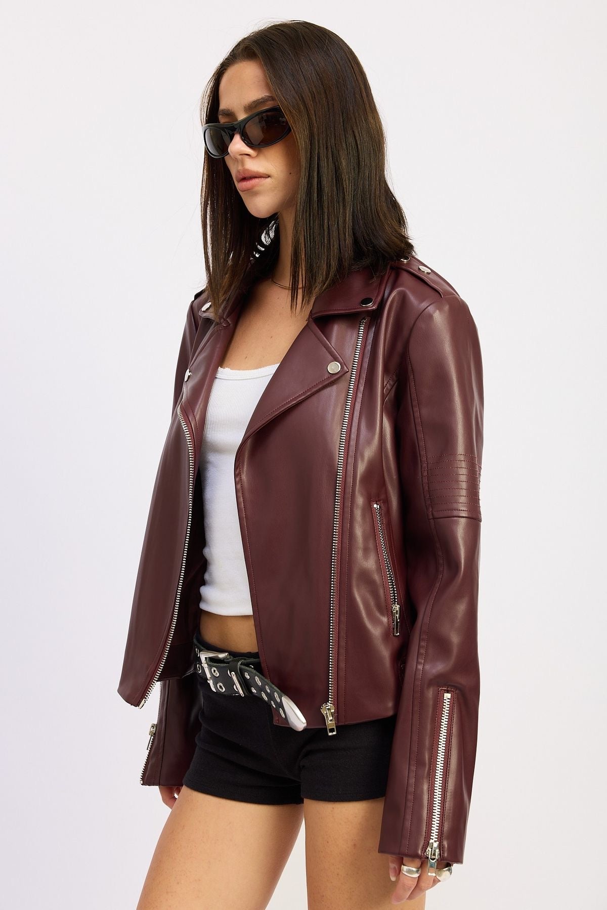 Burgundy Faux Leather Jacket sold by A Velvet Window