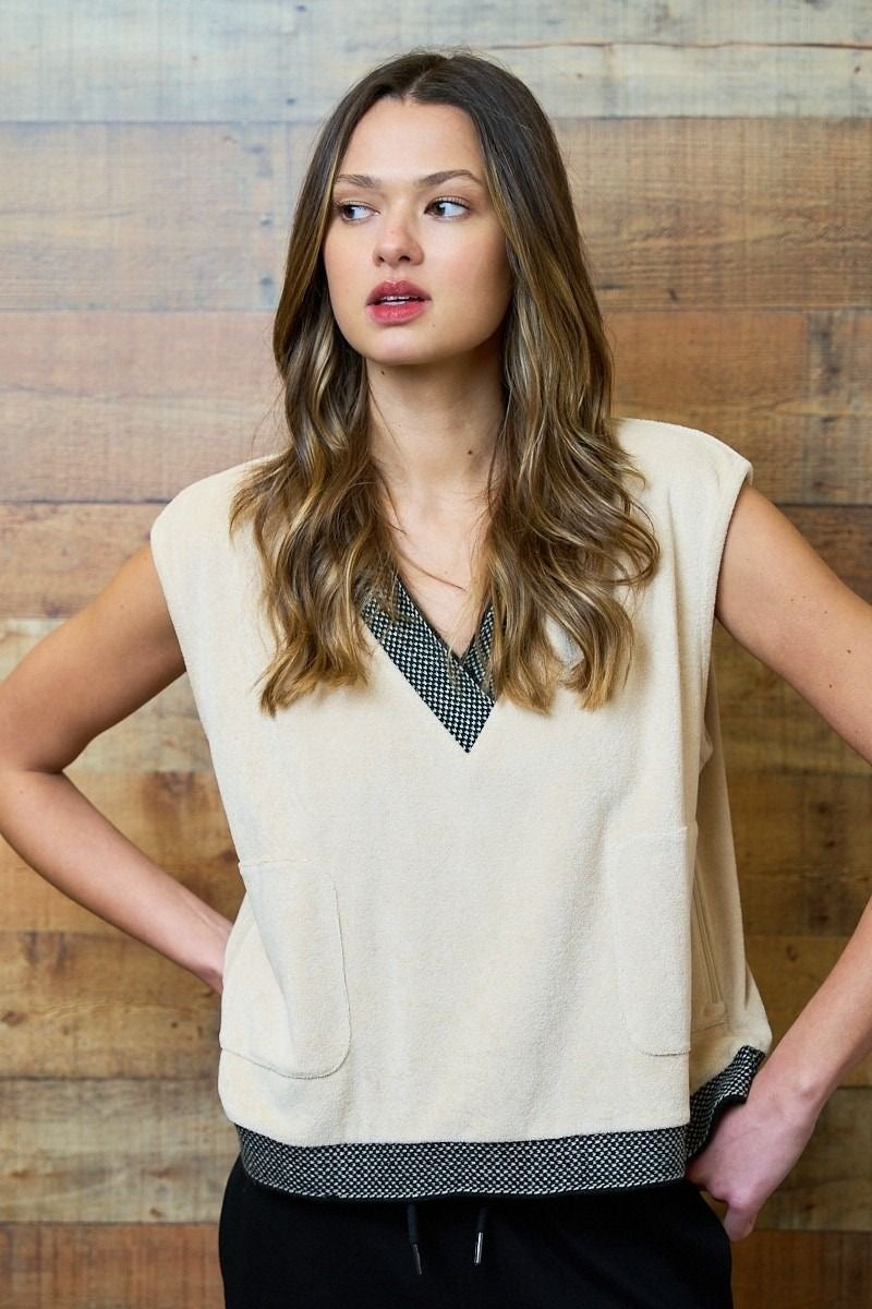 Terry Pullover Vest with Contrasting Trim sold by A Velvet Window
