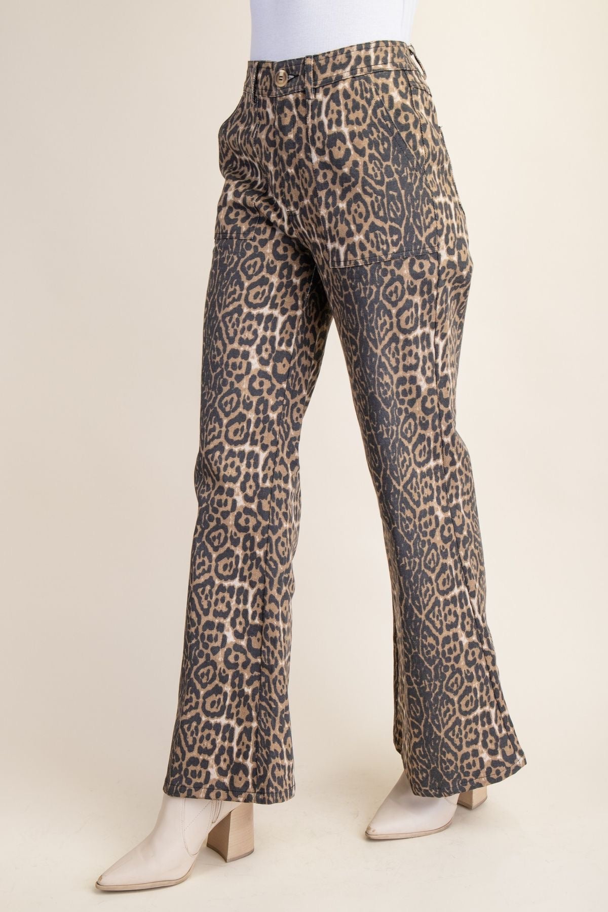 Leopard Print Straight Flare Jeans sold by A Velvet Window