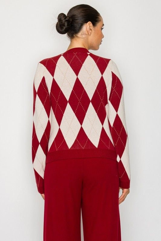 Deep Red Argyle Sweater