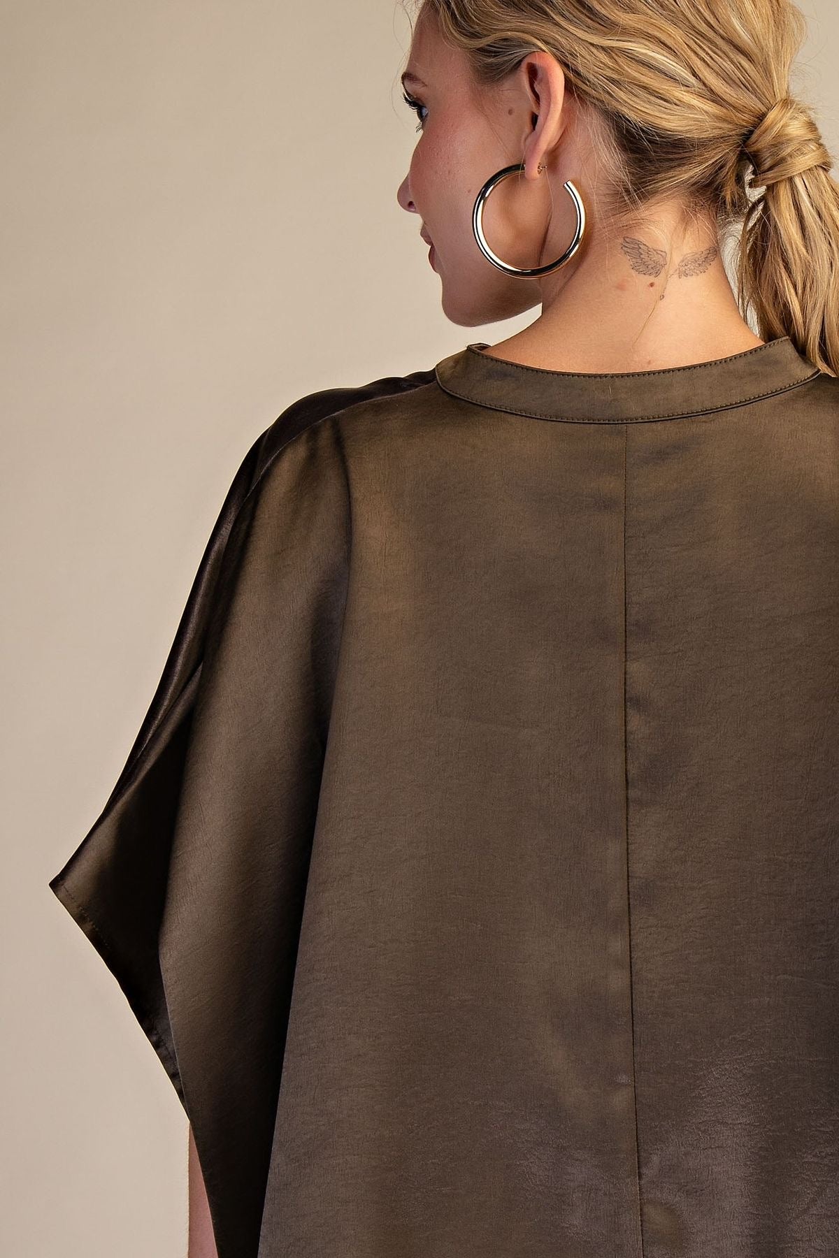 Olive Satin Oversized Short Sleeve sold by A Velvet Window