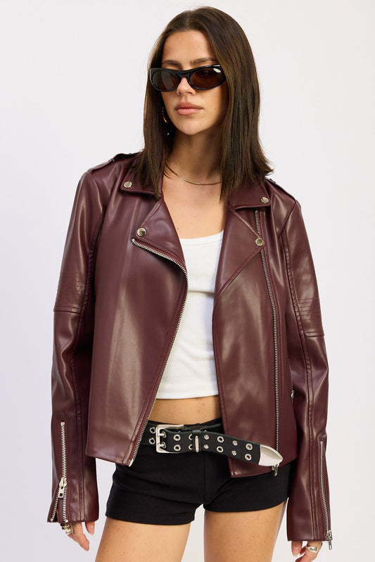 Burgundy Faux Leather Jacket sold by A Velvet Window