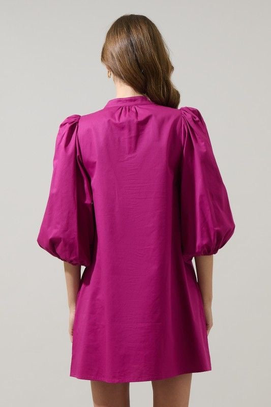 Magenta Bubble Sleeve Shift Dress