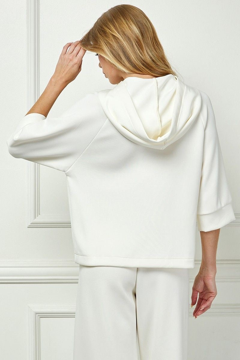 Satin Tie 3/4 Sleeve Hoodie sold by A Velvet Window