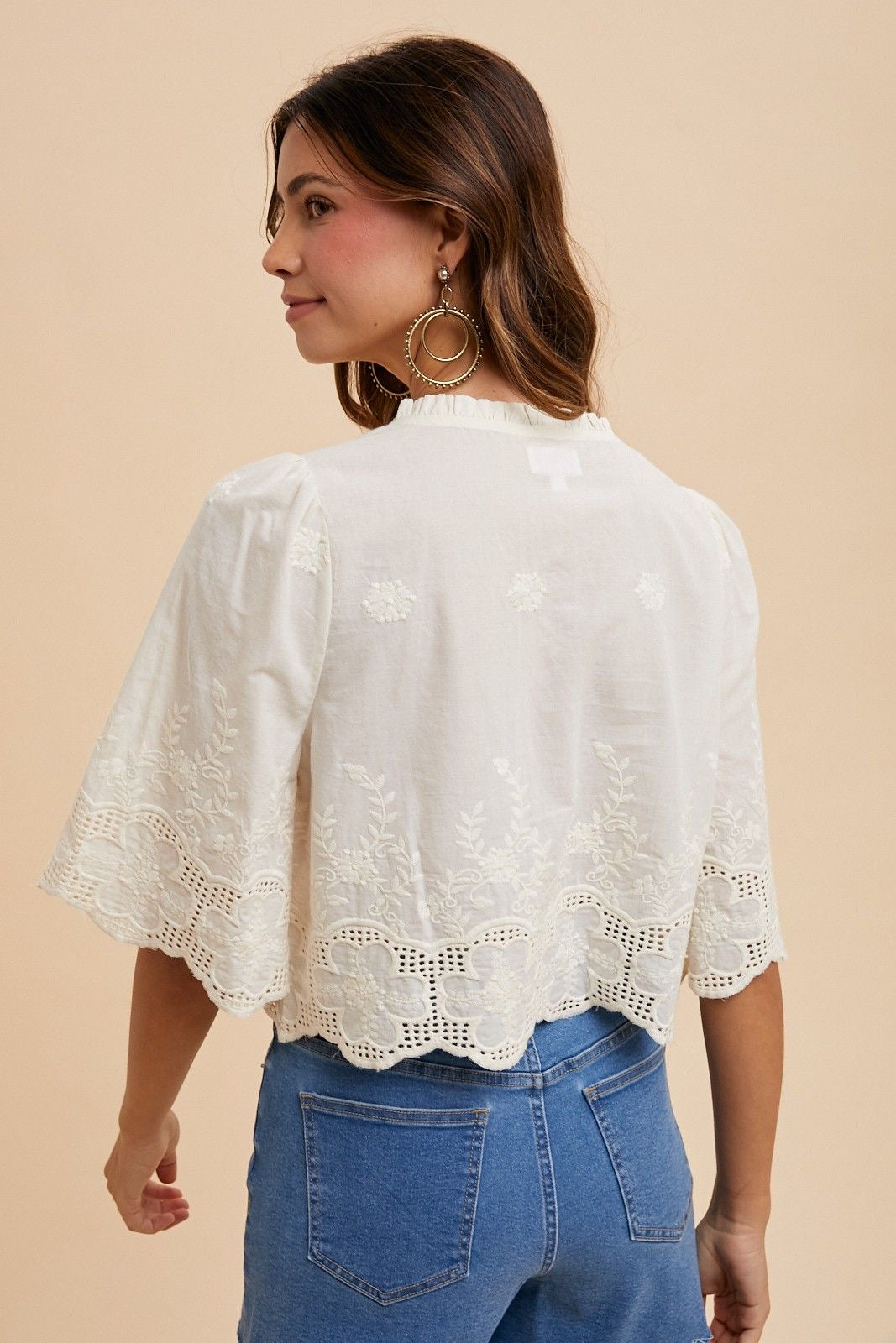 Ivory Embroidered Cotton Top sold by A Velvet Window