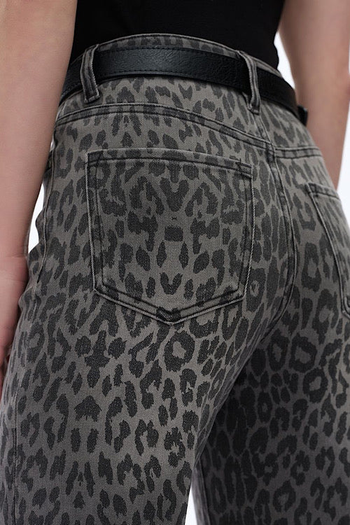 Bayeas High Charcoal Leopard Print Denim Jeans sold by A Velvet Window