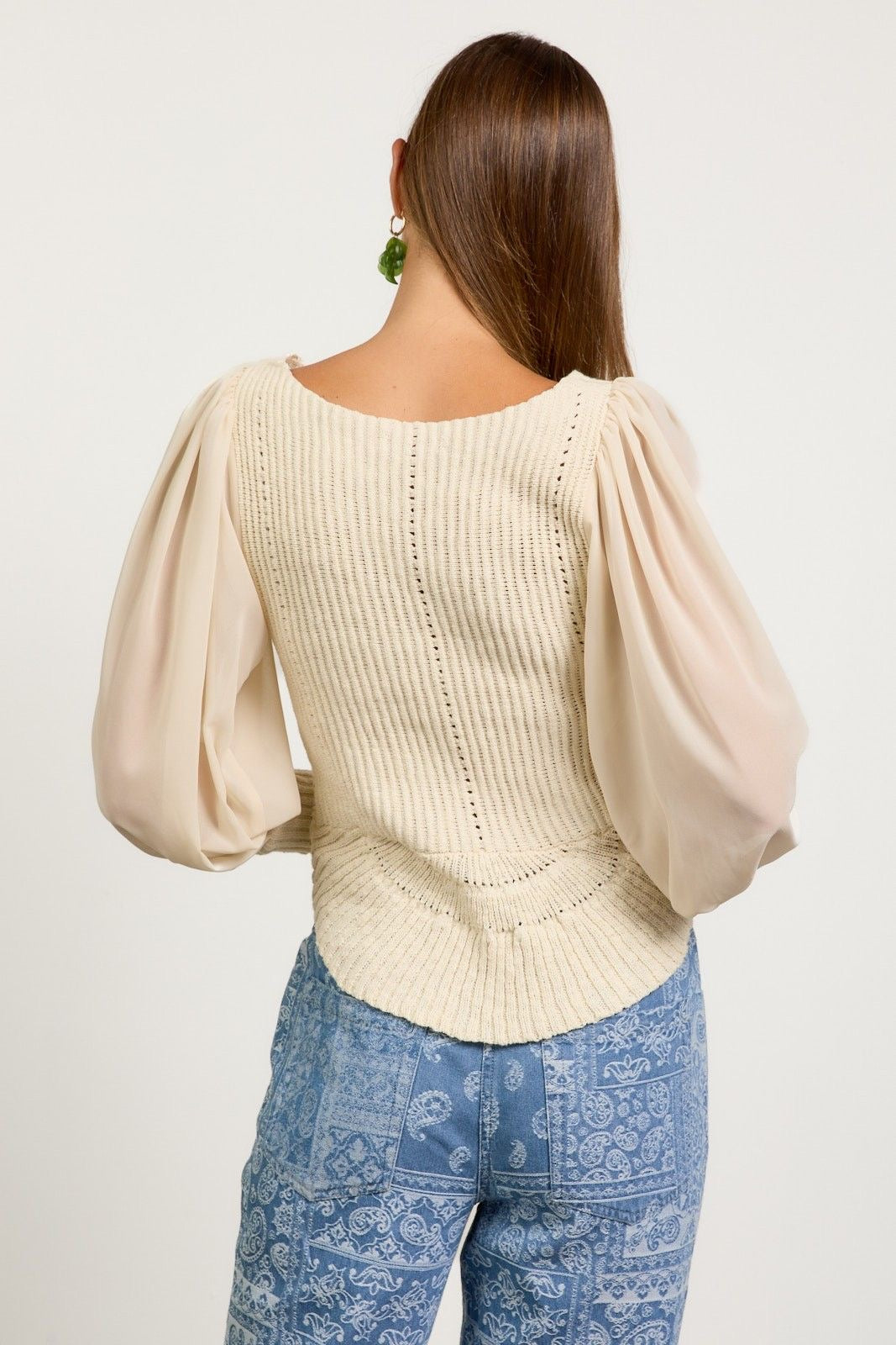 Sheer Sleeve Scalloped Sweater sold by A Velvet Window