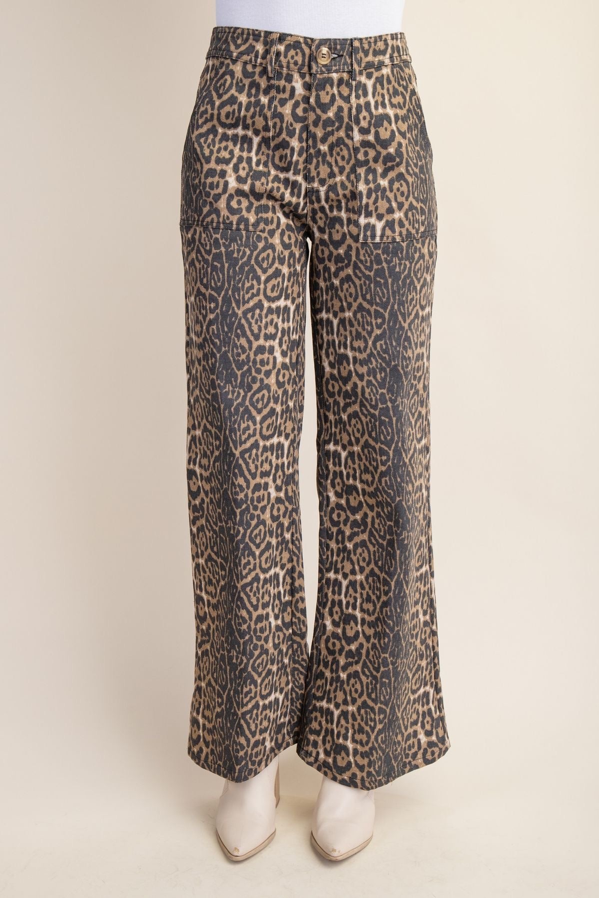 Leopard Print Straight Flare Jeans sold by A Velvet Window