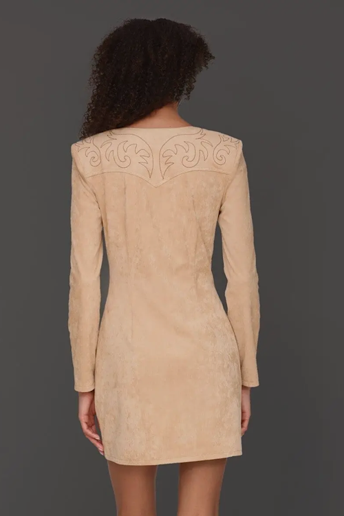 Premium Label - Western Embroidered Faux Suede Dress sold by A Velvet Window