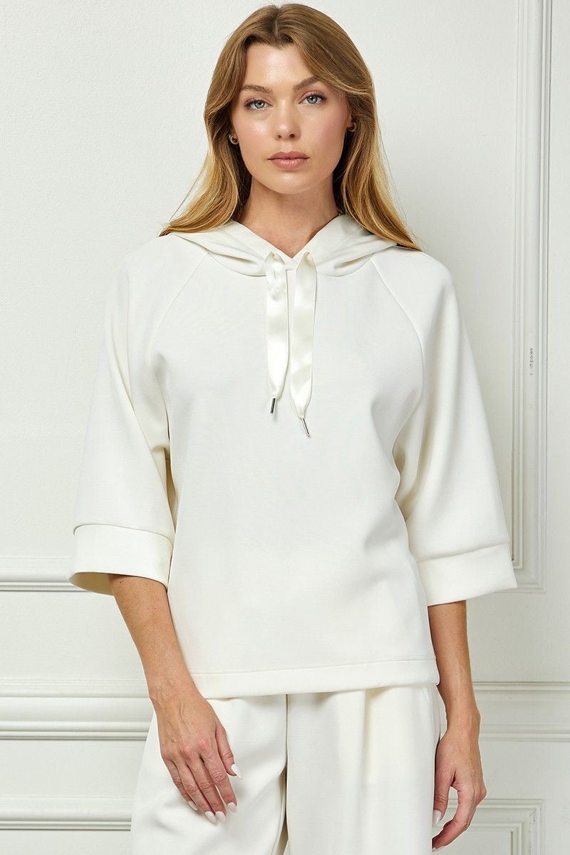 Satin Tie 3/4 Sleeve Hoodie sold by A Velvet Window