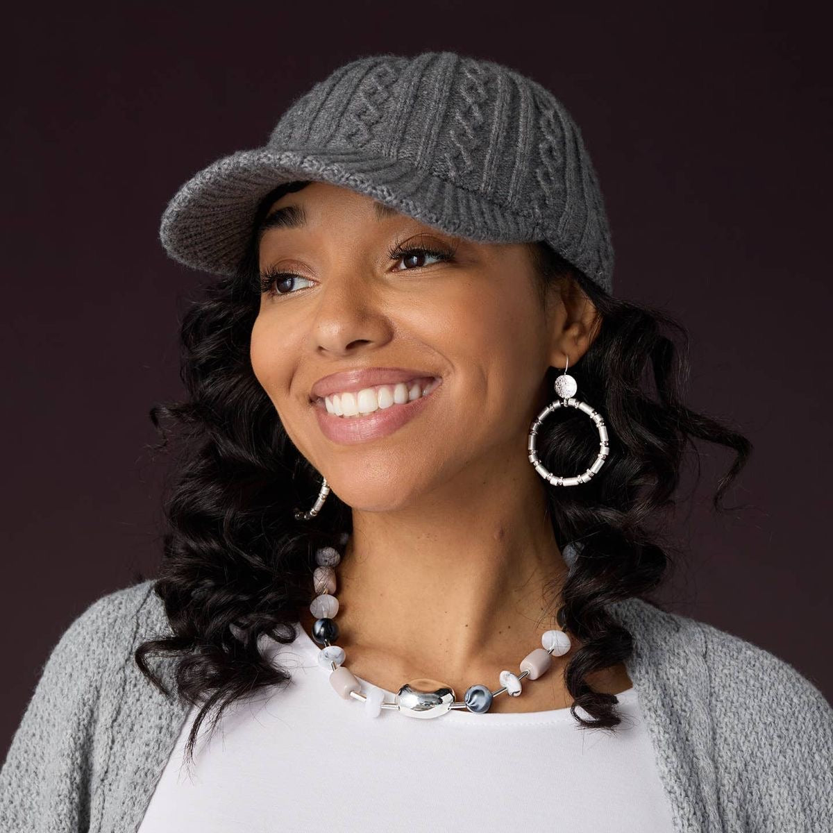 Grey Sweater Knit Hat sold by A Velvet Window