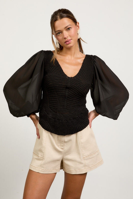 Sheer Sleeve Scalloped Sweater sold by A Velvet Window