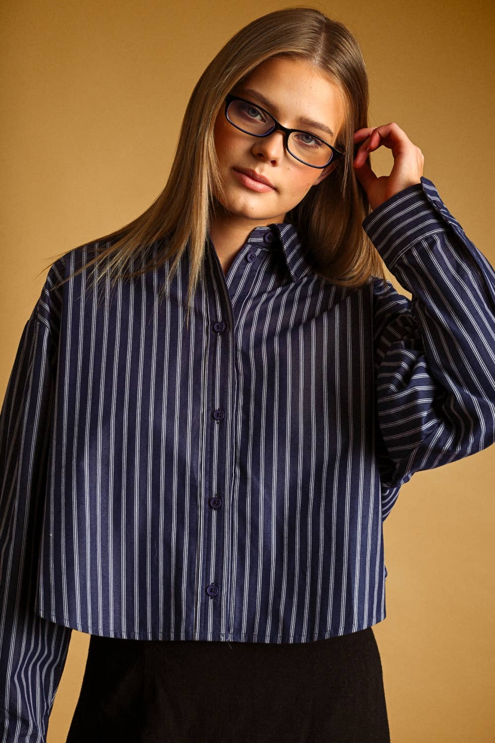 Stripe Collared Crop Button Up Shirt sold by A Velvet Window