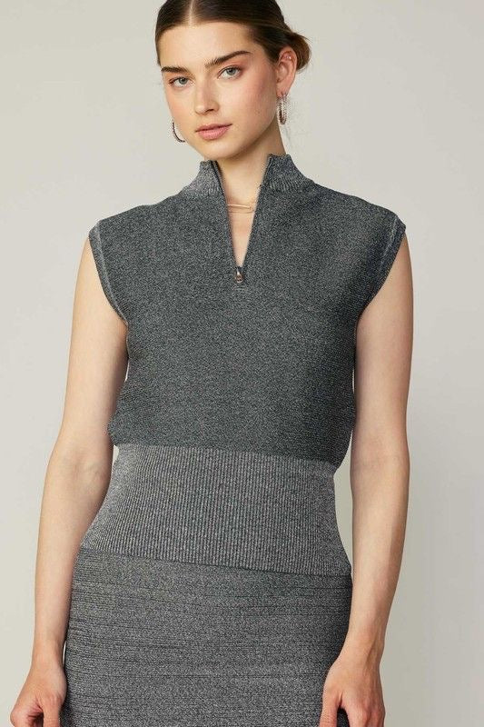 Grey Half Zip Sweater Vest sold by A Velvet Window