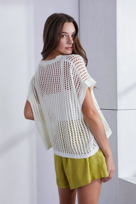 Off White Crochet Hollow Knit Top sold by A Velvet Window