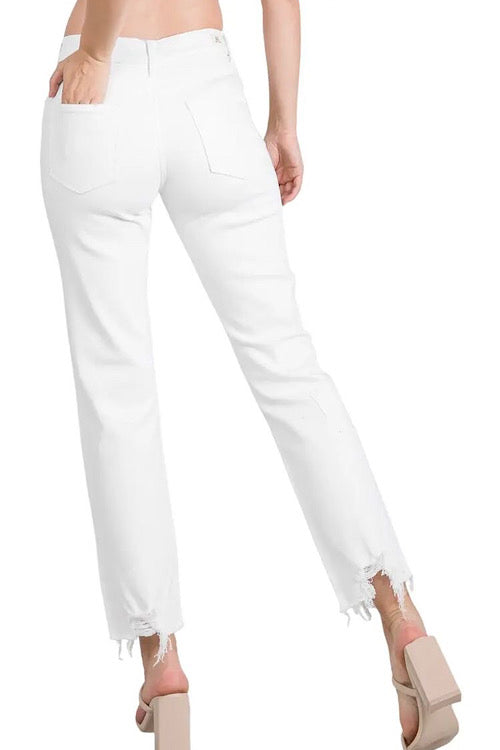 Distressed Straight Leg White Jeans sold by A Velvet Window