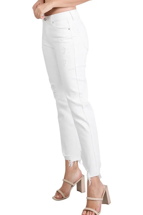 Distressed Straight Leg White Jeans sold by A Velvet Window