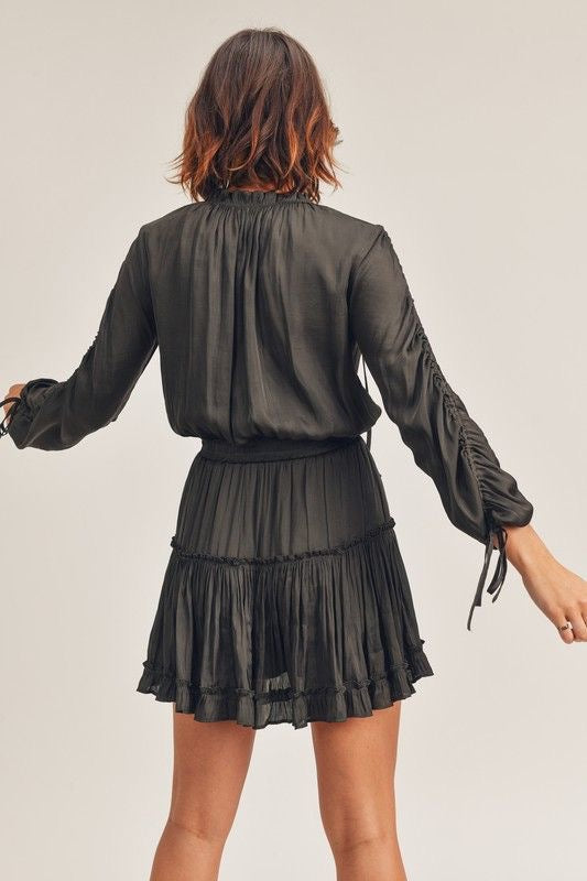 Black Silky Cinch Sleeve Dress sold by A Velvet Window