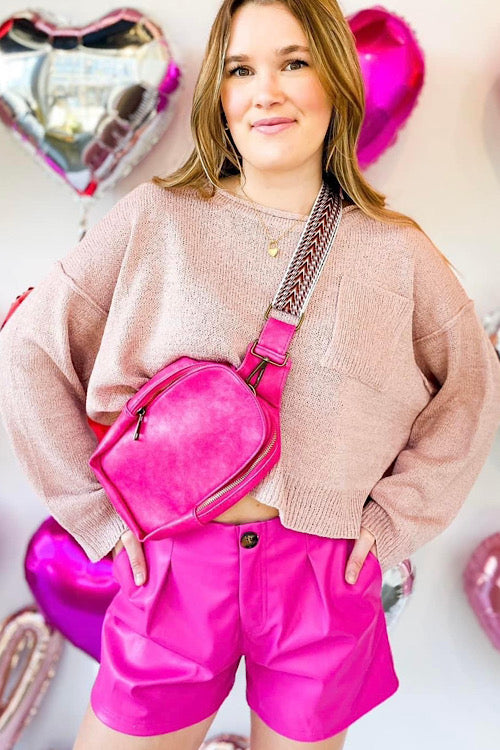 Fuschia Faux Leather Shorts