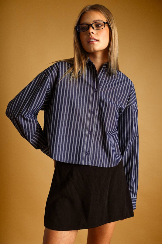 Stripe Collared Crop Button Up Shirt sold by A Velvet Window