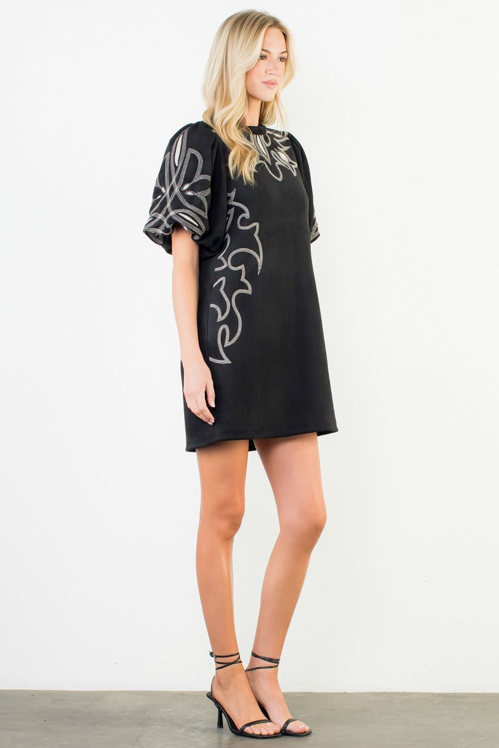 Embroidered Suede Dress